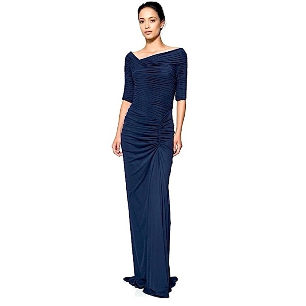 Tadashi Shoji Asymmetric Ruched Sleeve Gown
Mesh Indigo Blue Wedding Size 2
